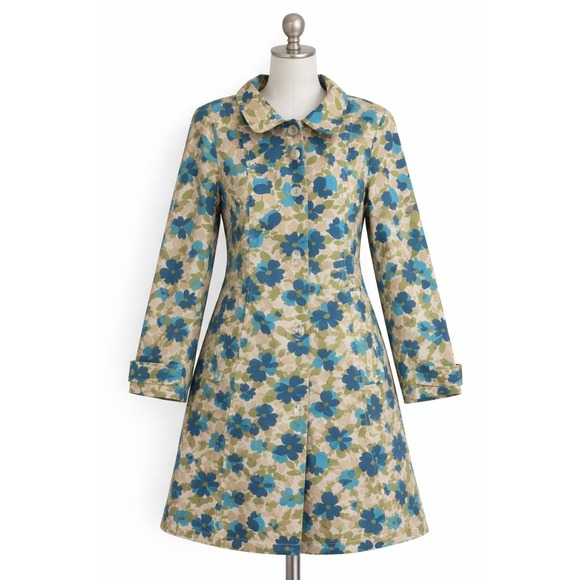 Old Navy Floral Trench Coat - Blue and Green - Picture 10 of 10